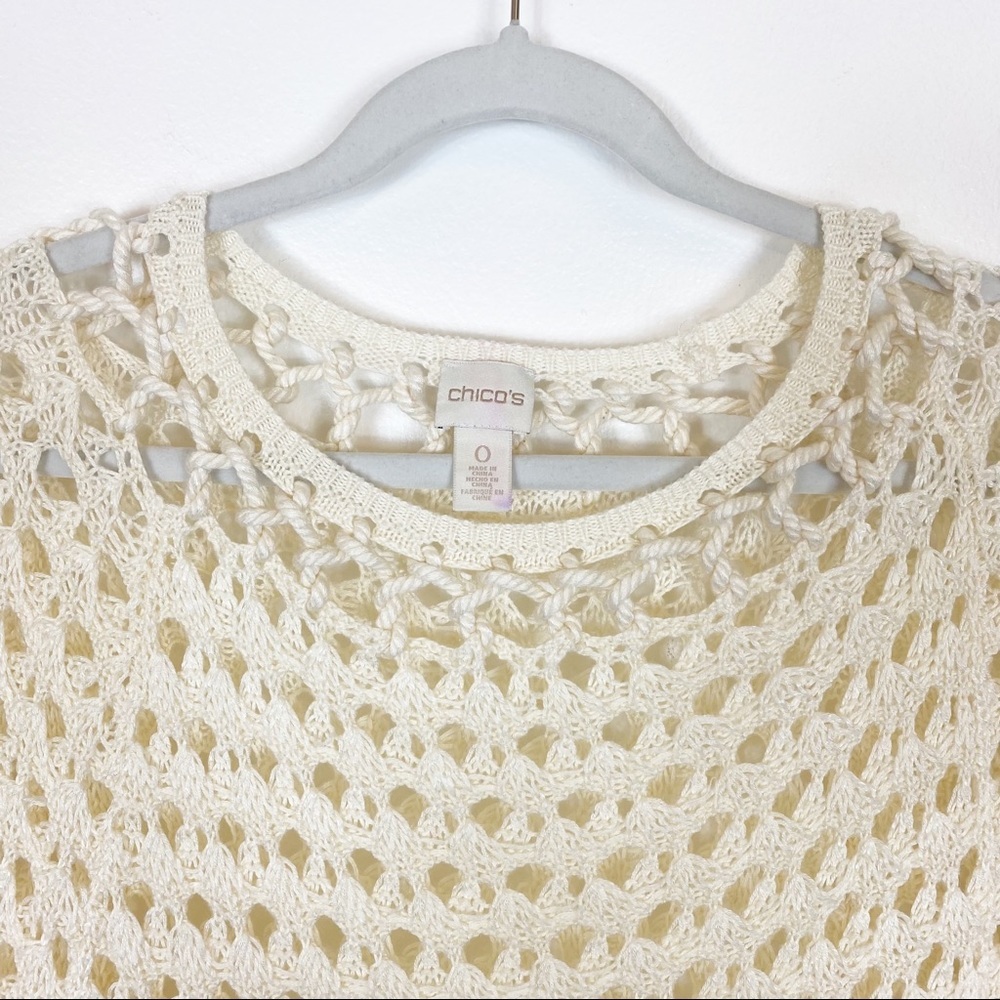 Chico's Crochet Half Sleeve Top Cream Size Small - Picture 3 of 12
